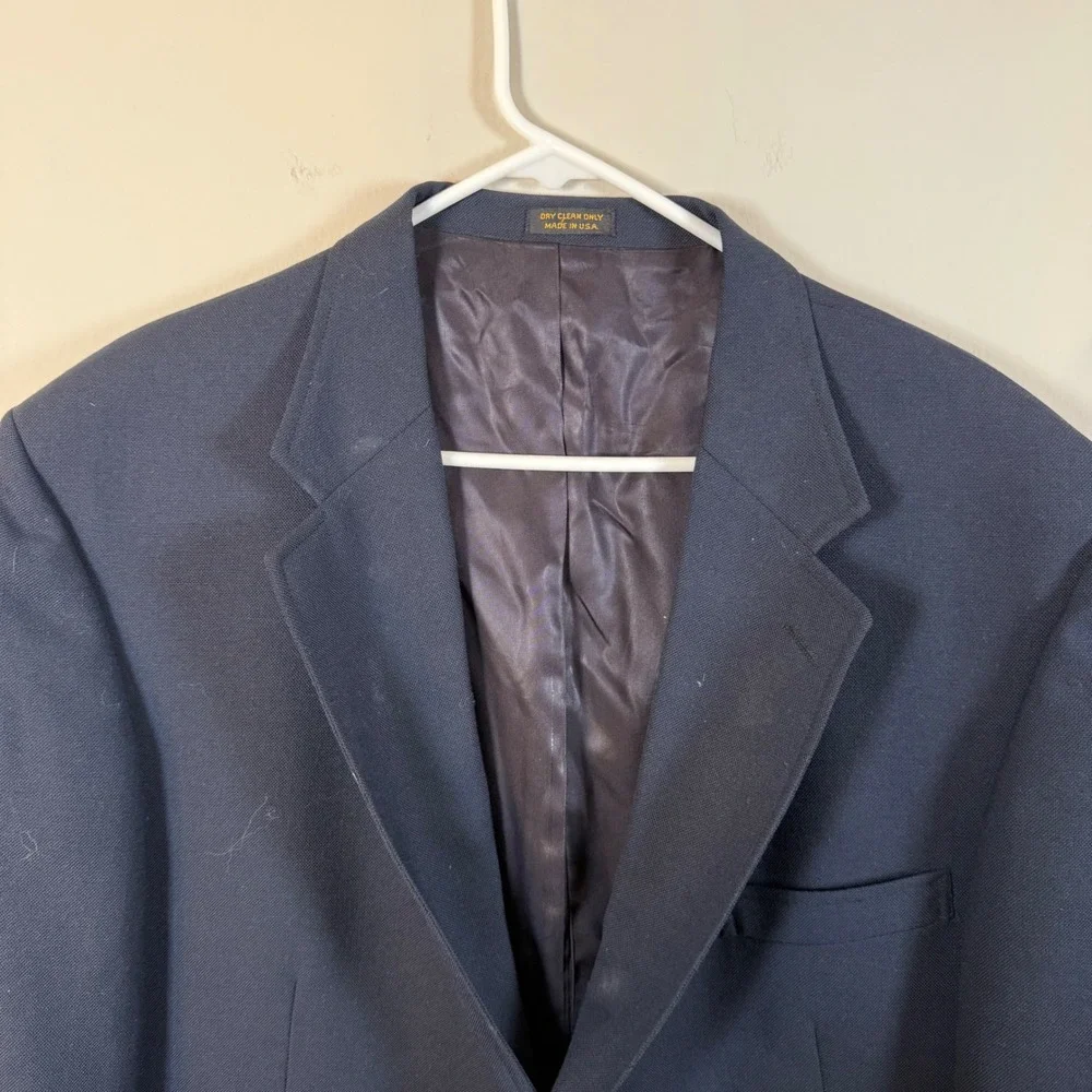 Orvis Mens Navy Blue 3 Button Blazer Gold Crest Buttons Made in USA 46L